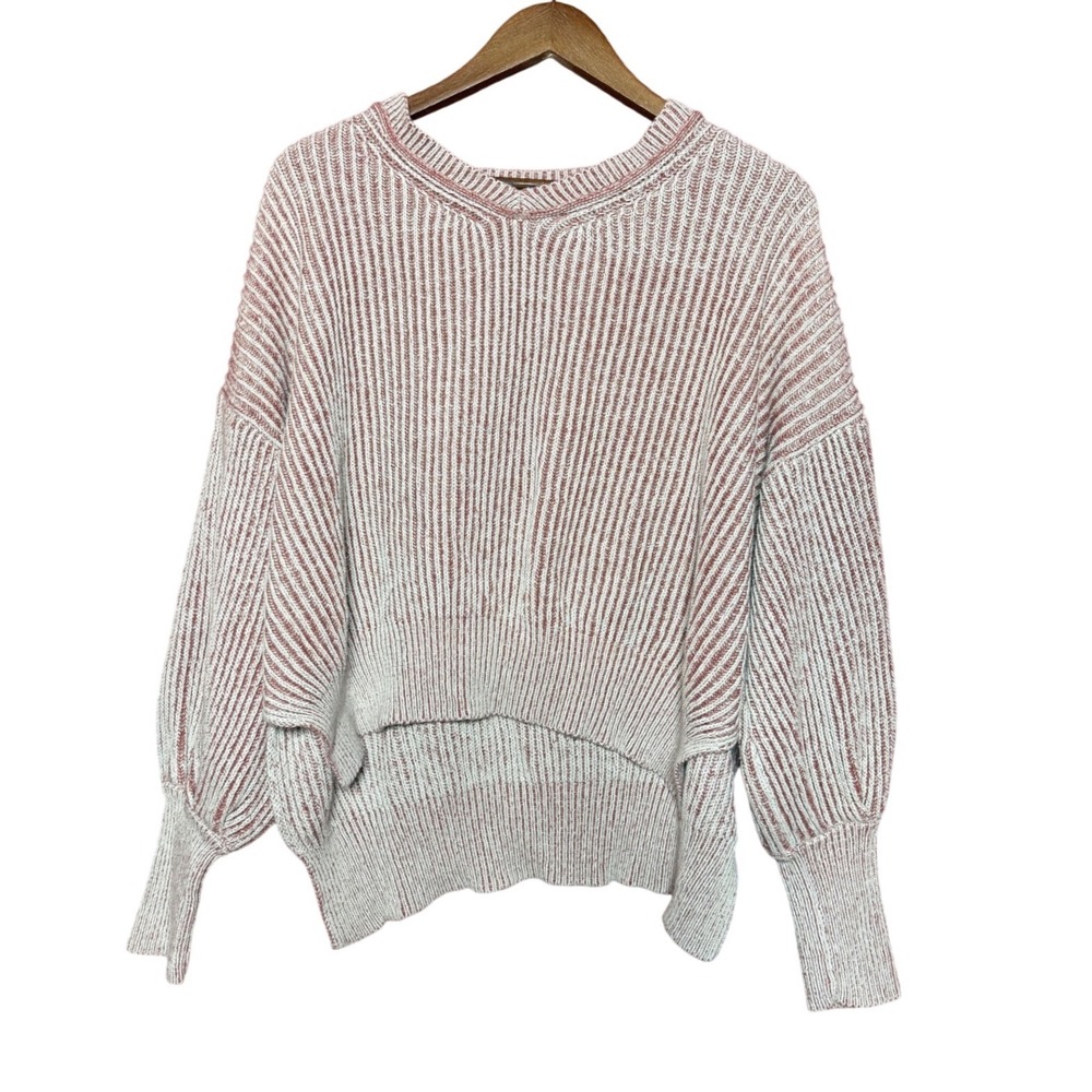 Mod On Trend Sweater Women M Pink Rib Balloon Sleeve High Low Cotton Excellent
